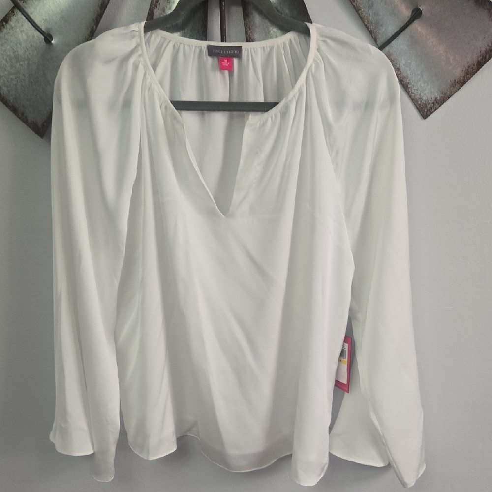 White V-Neck Long-Sleeve Women’s Blouse